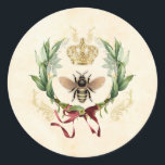 Adesivo Rainha Botânica Moderna Vintage<br><div class="desc">Modern Vintage Botanical Queen Bee Bee Honey Bee INseto inseto de mel, folhagem retrô elegante, jardim botânico buquê floral floral, folha floral primavera de Verão, luxo ilustrativo de desenho de aquarela, néctar de rainha da arte coroa, beleza bonita de buzz, flor da asa amarela, natureza da melada de ouro, inseto...</div>
