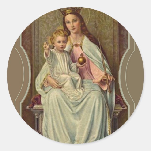 Adesivo Rainha Crowada de Jesus Criança do Céu, segurando  (Frente)