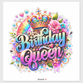 Adesivo Rainha de Aniversário Arco-Íris Floral