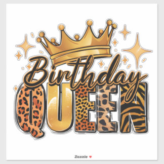 Adesivo Rainha de Aniversário com Leopardo de Coroa Dourad
