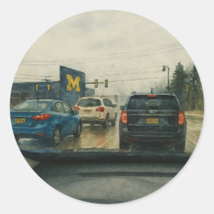 Adesivo Rainy Ann Arbor Intersection, Big House Watercolor