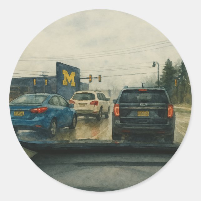 Adesivo Rainy Ann Arbor Intersection, Big House Watercolor (Frente)