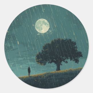 Adesivo Rainy Solitude – Lonely Person & Tree Illustration