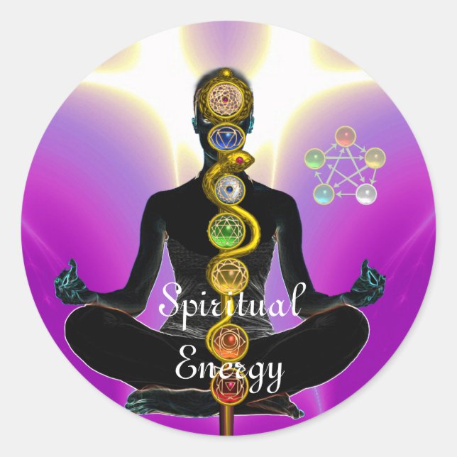 Adesivo RAIO DE ASCLEPIUS 7 CHAKRAS,YOGA LOTUS POSE Rosa (Frente)