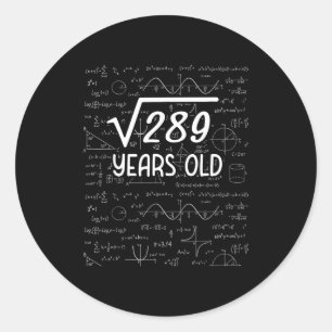 Adesivo Raiz Quadrada De 289 Aniversário De 17 Anos Presen