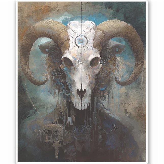 Adesivo Ram Skull Surreal Fantasy Art (Frente)