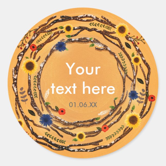 Adesivo Ramais Rústicos De Árvores Amarelos Florais Primav (Frente)