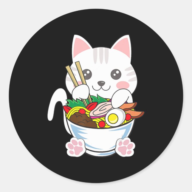 Adesivo Ramen Cat Anime Bowl Kawaii Neko Comida japonesa G (Frente)