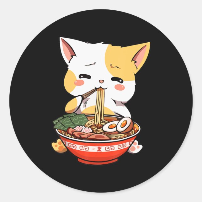 Adesivo Ramen Cat Comendo Noodles Kawaii Anime Merch Gift  (Frente)
