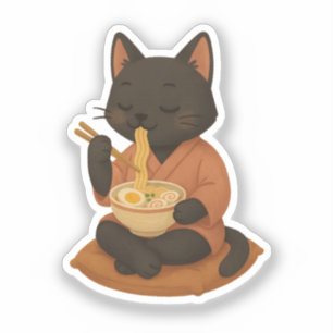 Adesivo Ramen De Gato De Gato Preto Cinto