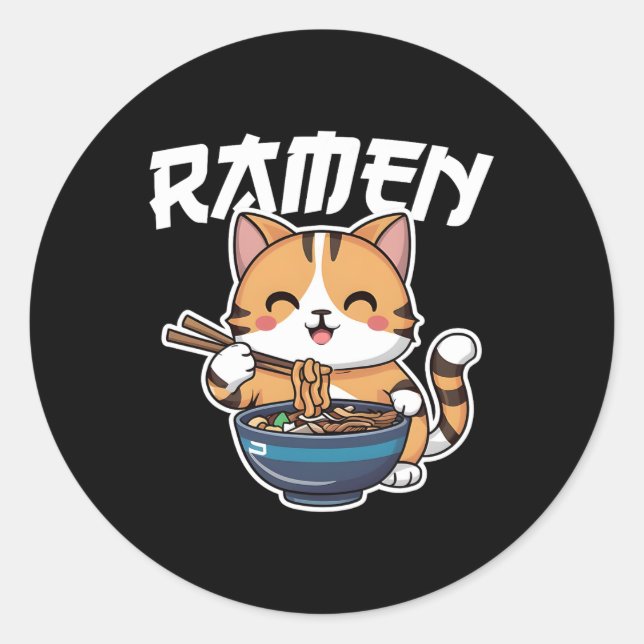 Adesivo Ramen Noodle Neko Cat Japonês Kawaii Manga Anime (Frente)