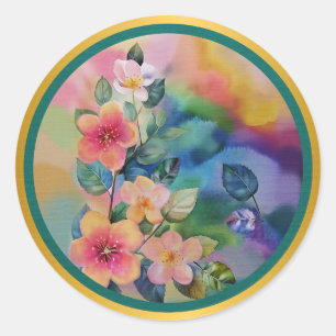 Adesivo Ramificação de Primavera de Aquarela Colorida com 