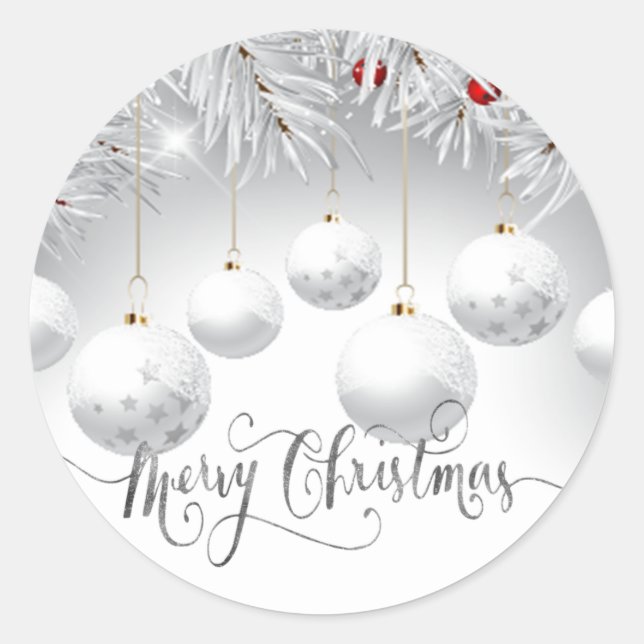 Adesivo Ramos de Pinheiro Bolas Brancas Feliz Natal (Frente)