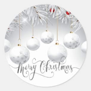 Adesivo Ramos de Pinheiro Bolas Brancas Feliz Natal