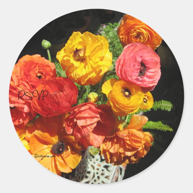 Adesivo Ranunculas Flores RSVP Selos De Casamento (Frente)