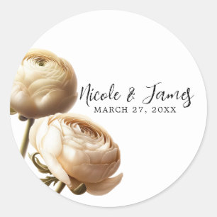 Adesivo Ranúnculo Floral Creme e Branco para Casamento