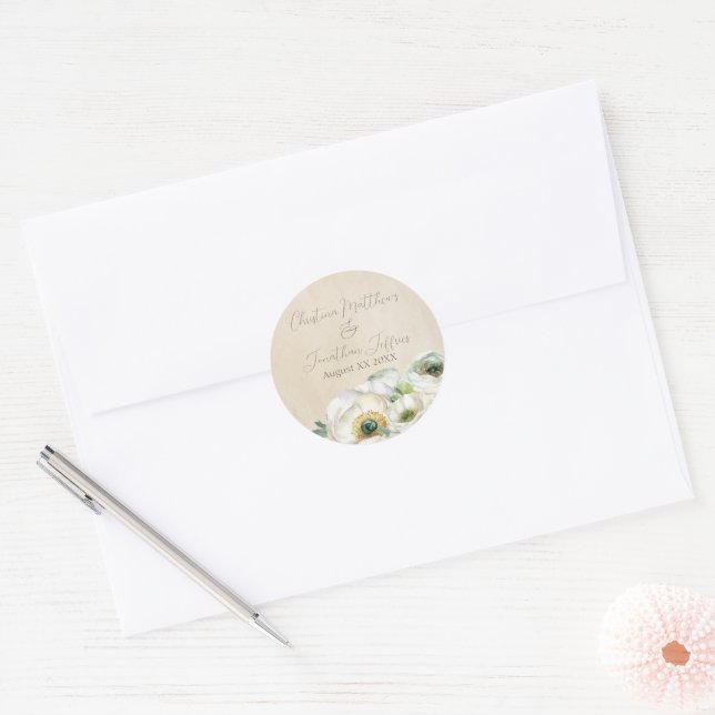 Adesivo Ranunculus Branco Aquarela Rústica (Envelope)