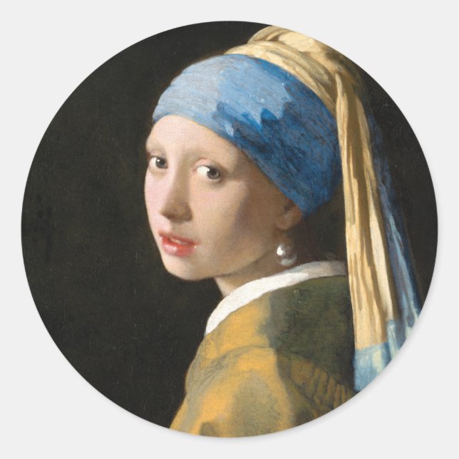 Adesivo Rapariga com pérolas a ouvir por Johannes Vermeer (Frente)