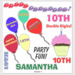 Adesivo Rapariga de aniversário do Cupcake 10 Vinil