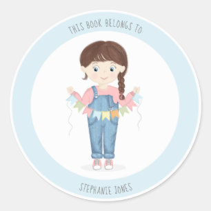 Adesivo Rapariga de aniversário em Overalls Brunette