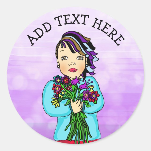 Adesivo Rapariga de Arte Folhosa Whimsical com Flores Belo (Frente)