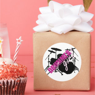 Adesivo Rapariga de Drummer com Texto Roxo e Grungue Negro