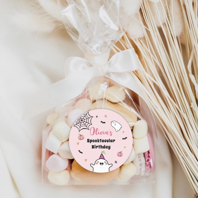 Adesivo Rapariga de Halloween, Aniversário Rosa, Fantasma (Criador carregado)