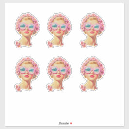 Adesivo Rapariga de Retro Beach com Vinheta Floral de Ócul