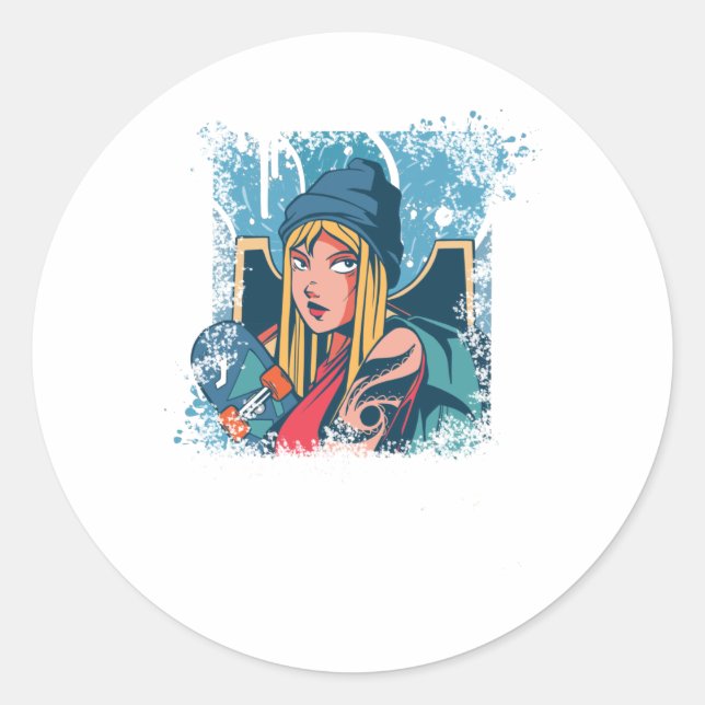 Adesivo Rapariga de skate Anime Dão presente para mulheres (Frente)
