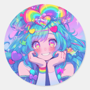 Adesivo Rapariga do Arco-Íris Divertida Kawaii