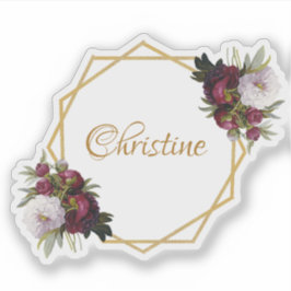 Adesivo Rapariga Dourada Borgonha Nome Geométrico Floral