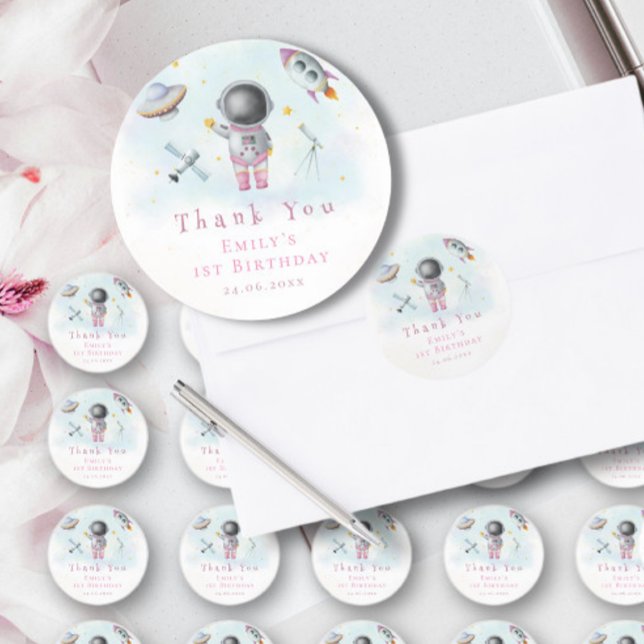 Adesivo Rapariga espacial Astronauta rockets cor-de-rosa e (Criador carregado)