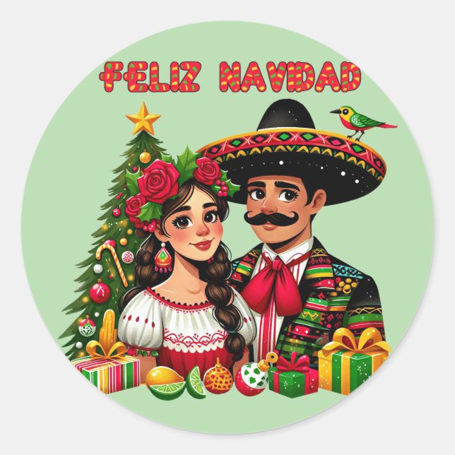 Adesivo Rapariga mexicana árvore de natal Feliz Navidad (Frente)