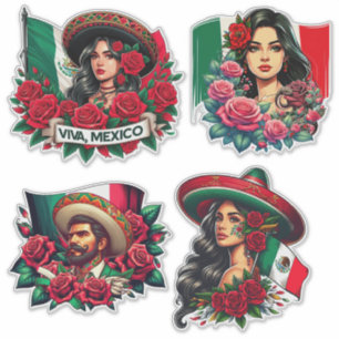 Adesivo Rapariga mexicana sombrero méxico Flag art