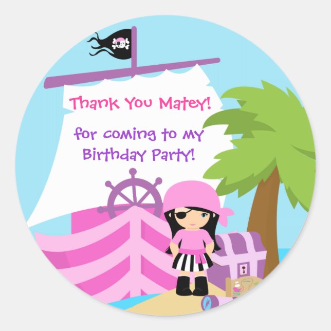 Adesivo Rapariga Pirata Aniversário Obrigado Sticker (Frente)