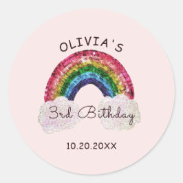 Adesivo Rapariga rosa Aniversário Rainbow Favor Stickers