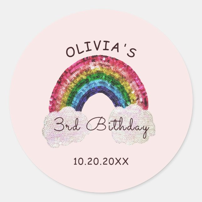 Adesivo Rapariga rosa Aniversário Rainbow Favor Stickers (Frente)