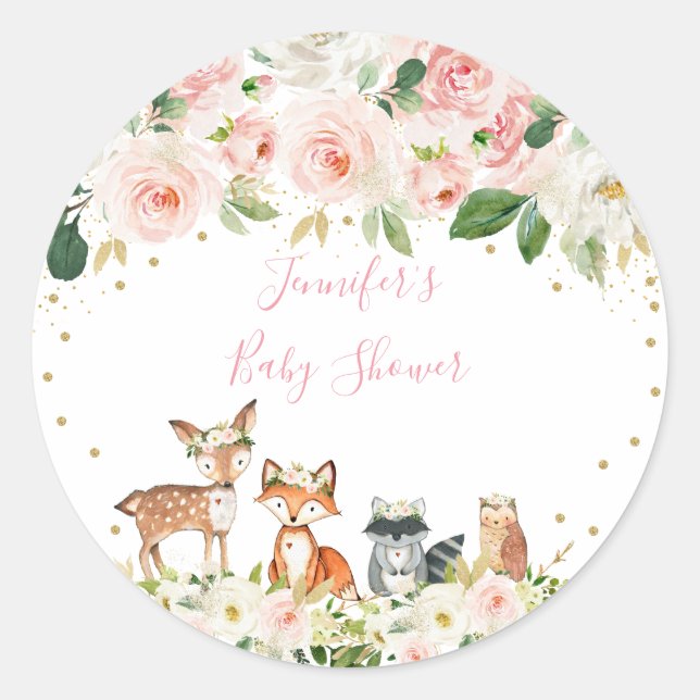 Adesivo Rapariga Woodland Chá de fraldas Blush Floral (Frente)