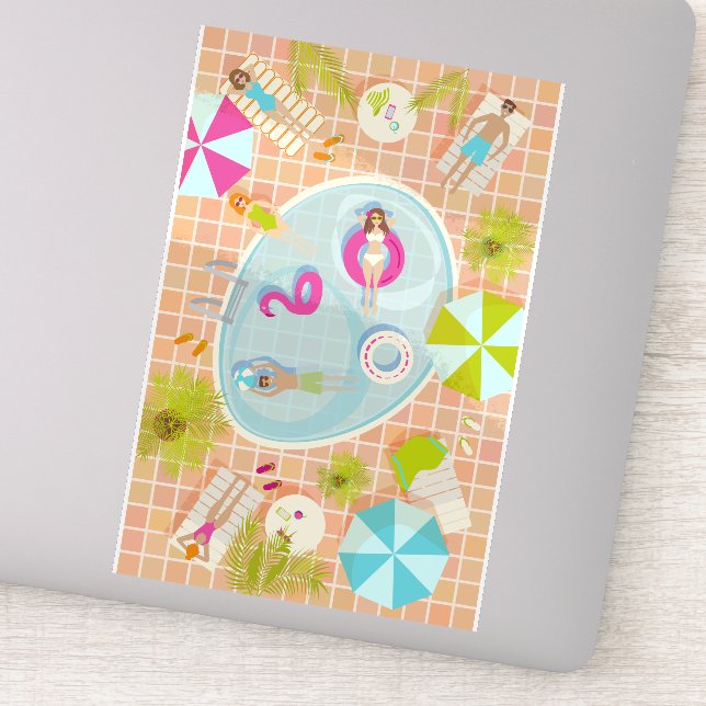 Adesivo Raparigas Bikini e caras jogando piscina de nataçã (Detalhe)