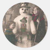 Raparigas de Natal e Snowman Vintage Foto