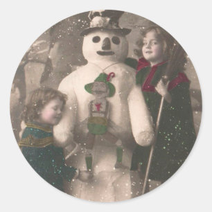 Adesivo Raparigas de Natal e Snowman Vintage Foto