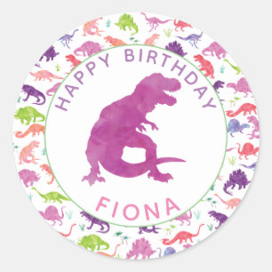 Adesivo Raparigas Dinossauras Festas de aniversário Púrp