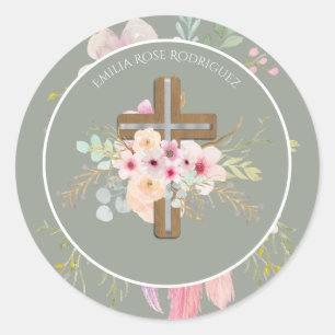 Adesivo Raparigas Floral Cross Bautizo Baptism Flor Rosa