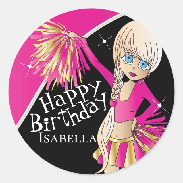 Adesivo Raparigas Pom Pom De Cheerleader Bonito | Rosa (Frente)