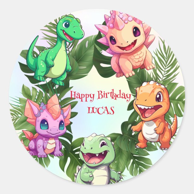 Adesivo Rapaz da festa de aniversário da selva de dinossau (Frente)