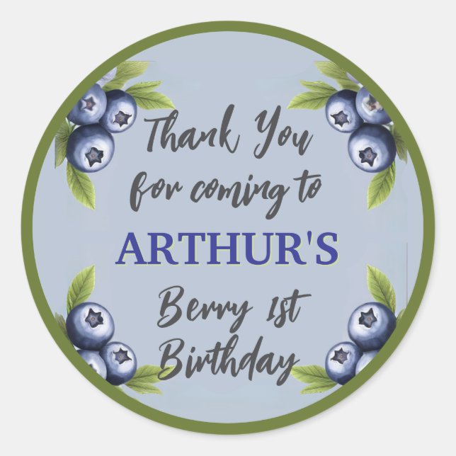 Adesivo Rapaz do primeiro aniversario de mirtilo primeiro (Frente)