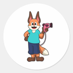 Adesivo Raposa como cabeleireiro com secador de cabelo