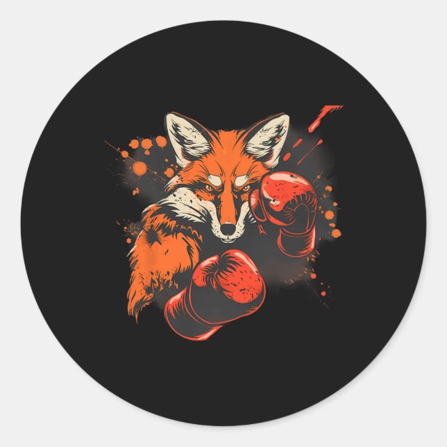 Adesivo Raposa de Boxe Com Luvas de Boxe Kickboxing Caixa  (Frente)