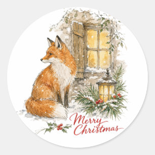 Adesivo Raposa de Natal em Aquarela com Lanterna