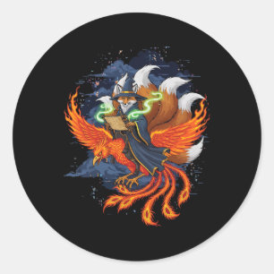Adesivo Raposa Montando Fênix Anime Ukiyo-e Mitologia Japo
